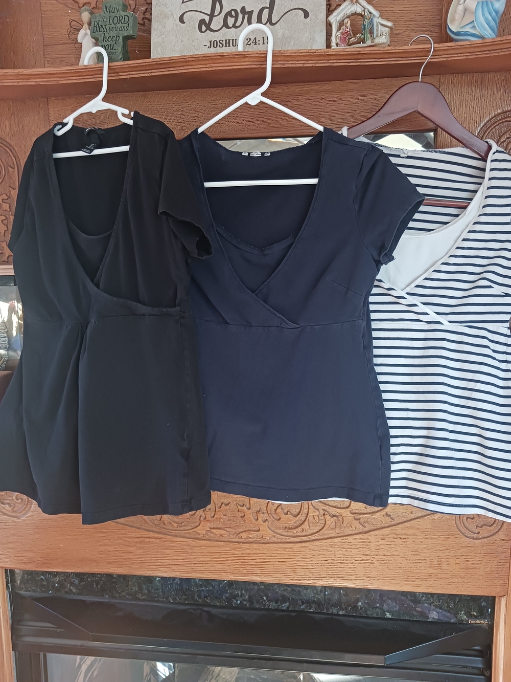 3 | H&M Cotton Black, Striped & Navy V-Neck Wrap-Style Nursing Tees